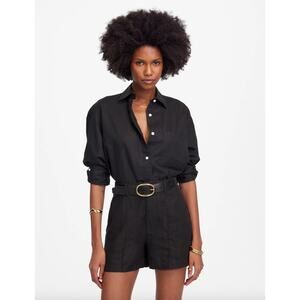 Madewell Pintucked Shorts in 100% Linen Jet Black High Rise Vacation US 0 NWT